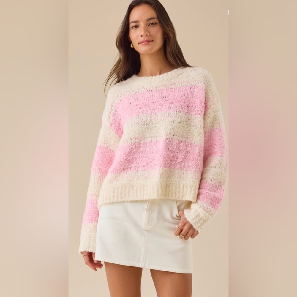Altar'd State Pink and Cream Striped Sweater - Picture 3 of 3